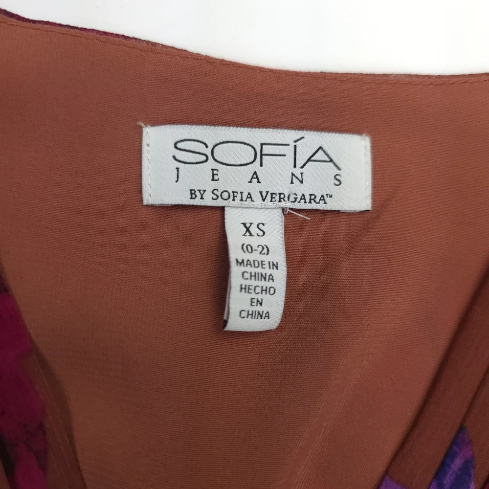 Sofia Veragara Floral Blouse in Brown Purple & Red Sz XS 0-2 - Picture 3 of 11